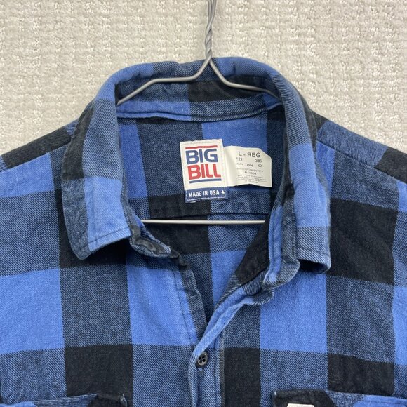 Big Bill Men’s L Plaid Brawny Blue Work Flannel Shirt Heavyweight Made In USA ** - Picture 2 of 16
